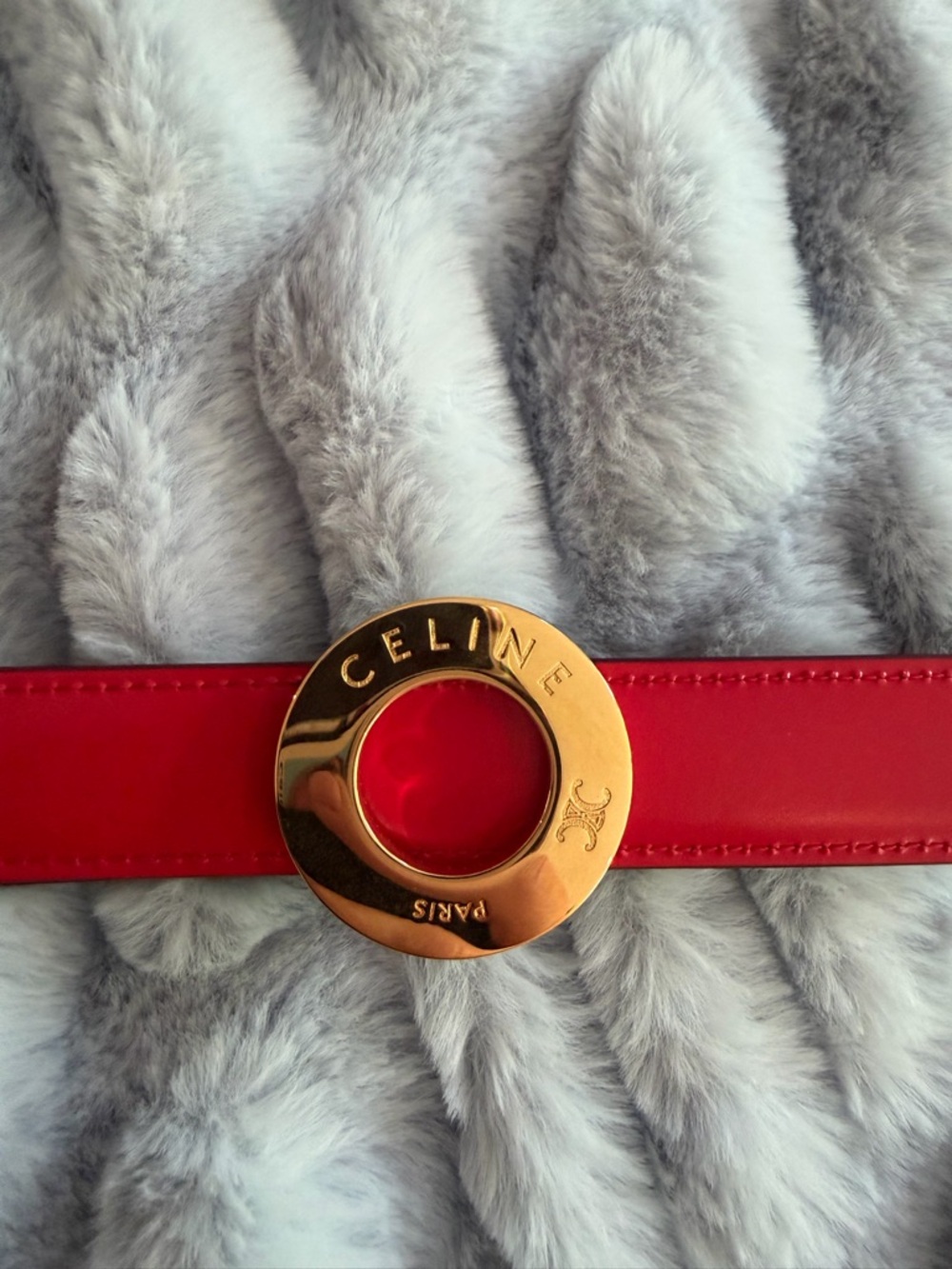 NEW Celine reversible  Red / burgundy Leather Belt with Gold Logo Buckle